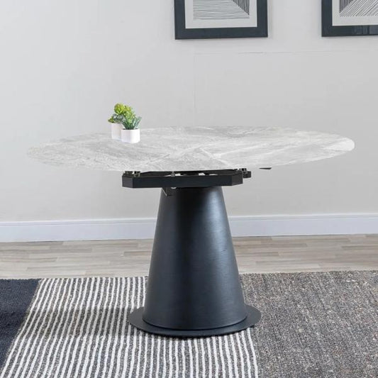Clara Grey Sintered Stone Round Dining Table with Black Pedestal Base - 135cm