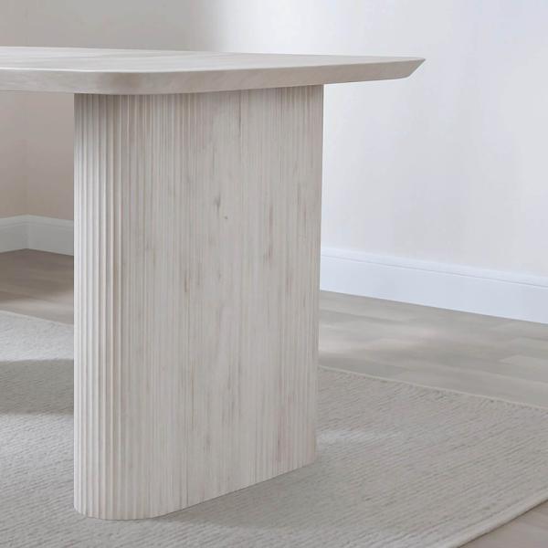 Renzo 160cm White Oval Dining Table with Fluted Ribbed Double Pedestal Base