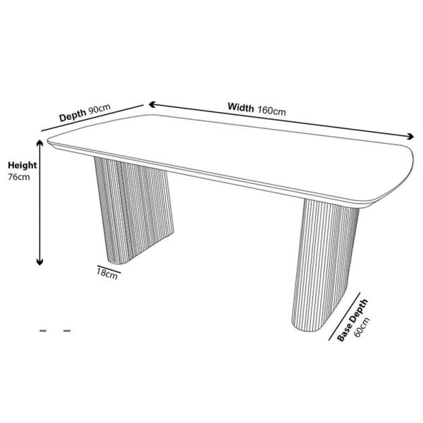 Renzo 160cm White Oval Dining Table with Fluted Ribbed Double Pedestal Base