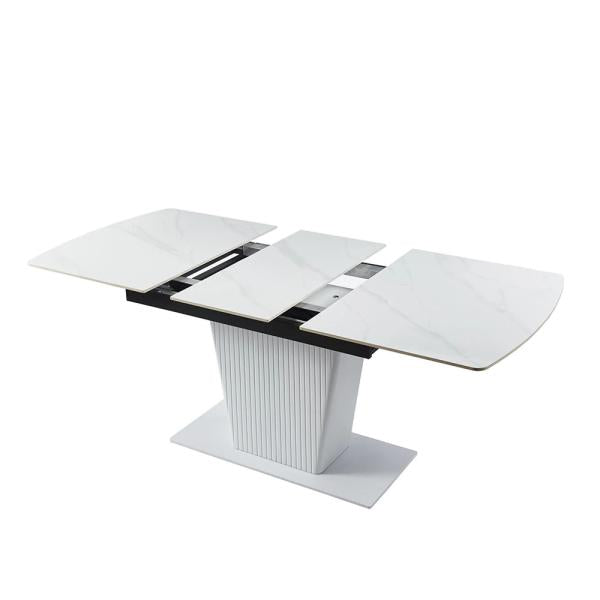 Valtaro White Ceramic Extending Dining Table With Black Pedestal Base - 130cm/170cm