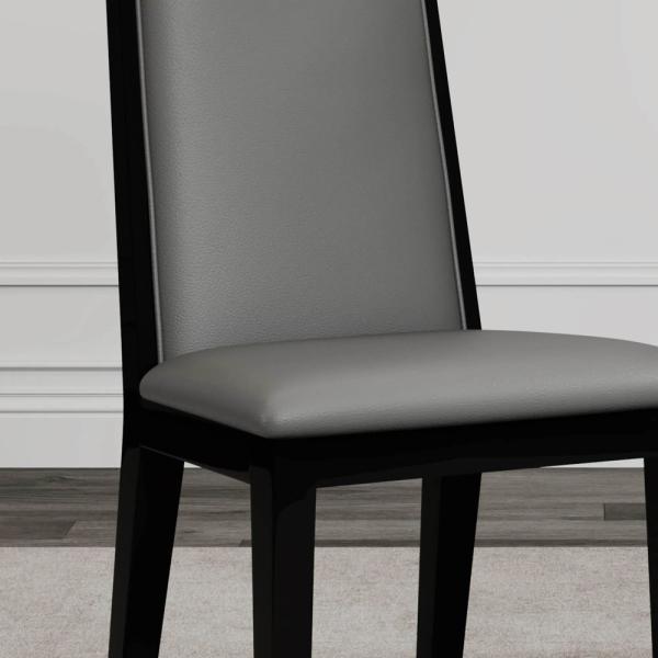 Montelli Grey Leather High Back Dining Chair with Black Legs - Pair of 2