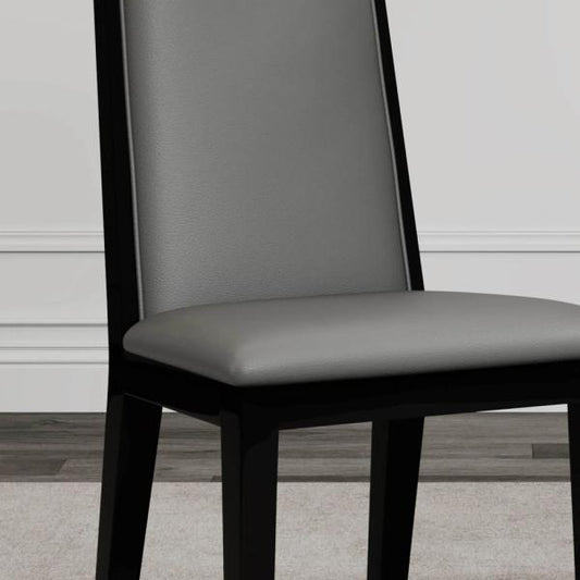 Montelli Grey Leather High Back Dining Chair with Black Legs - Pair of 2