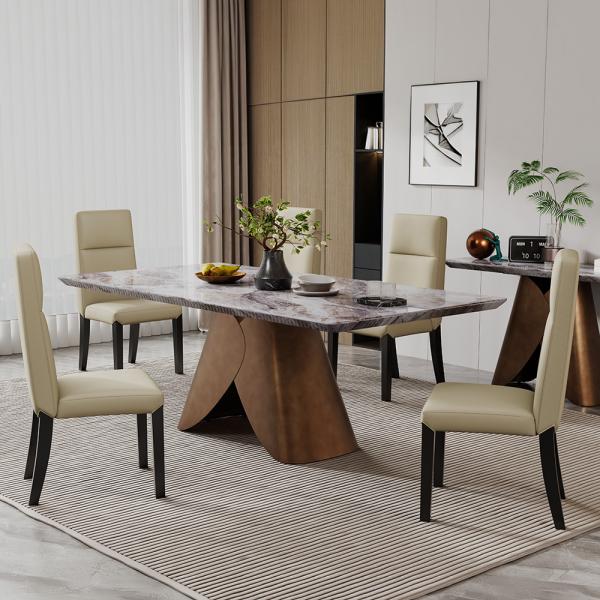 Athena Silver White Marble Dining Table - 180cm