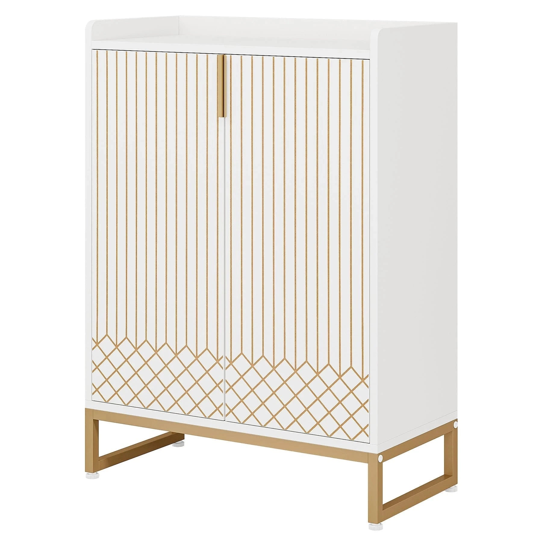 Art Deco Accent Cabinet - White & Gold Luxury Sideboard & Bar Station