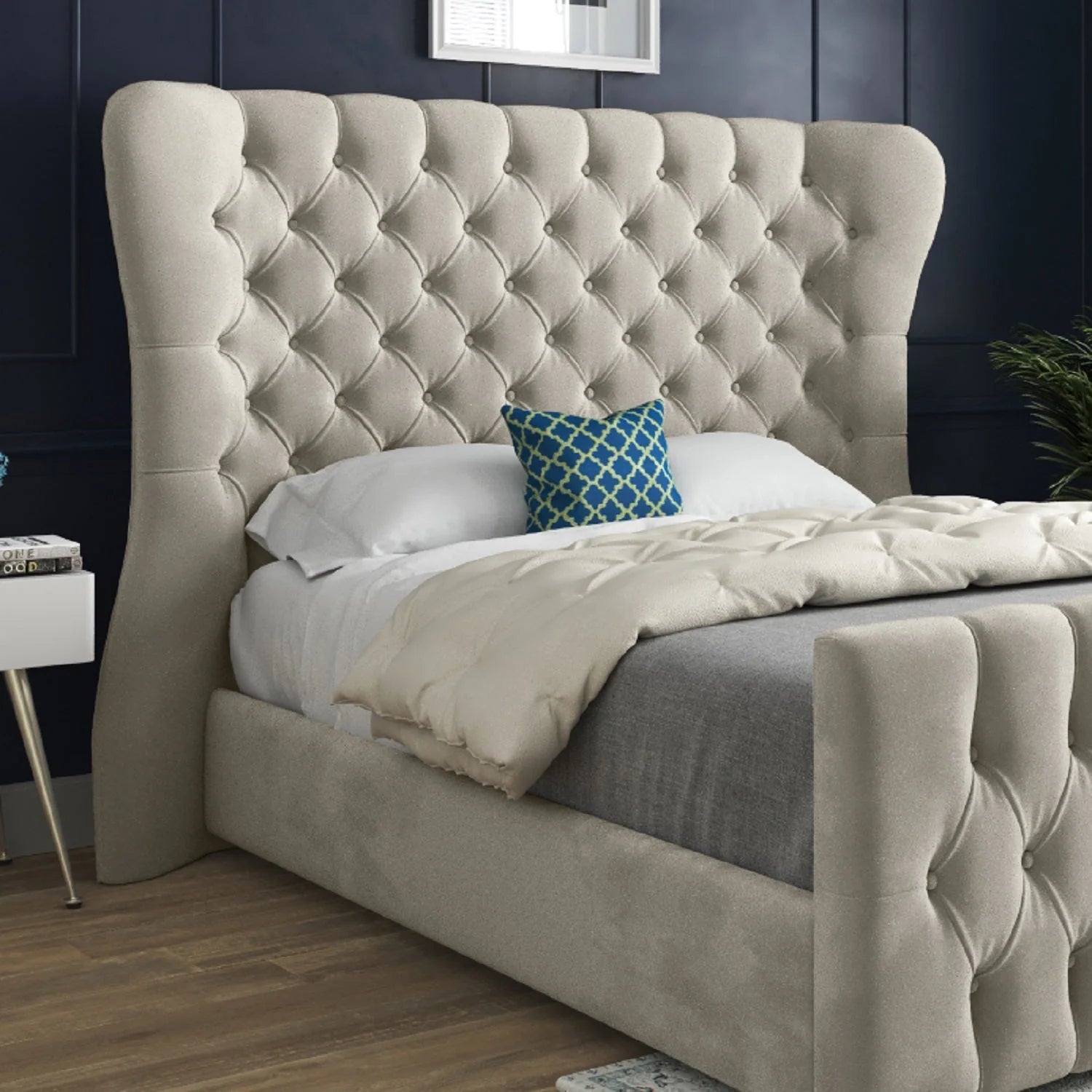 Miriam Wide Curved Winged Upholstered Bed Frame