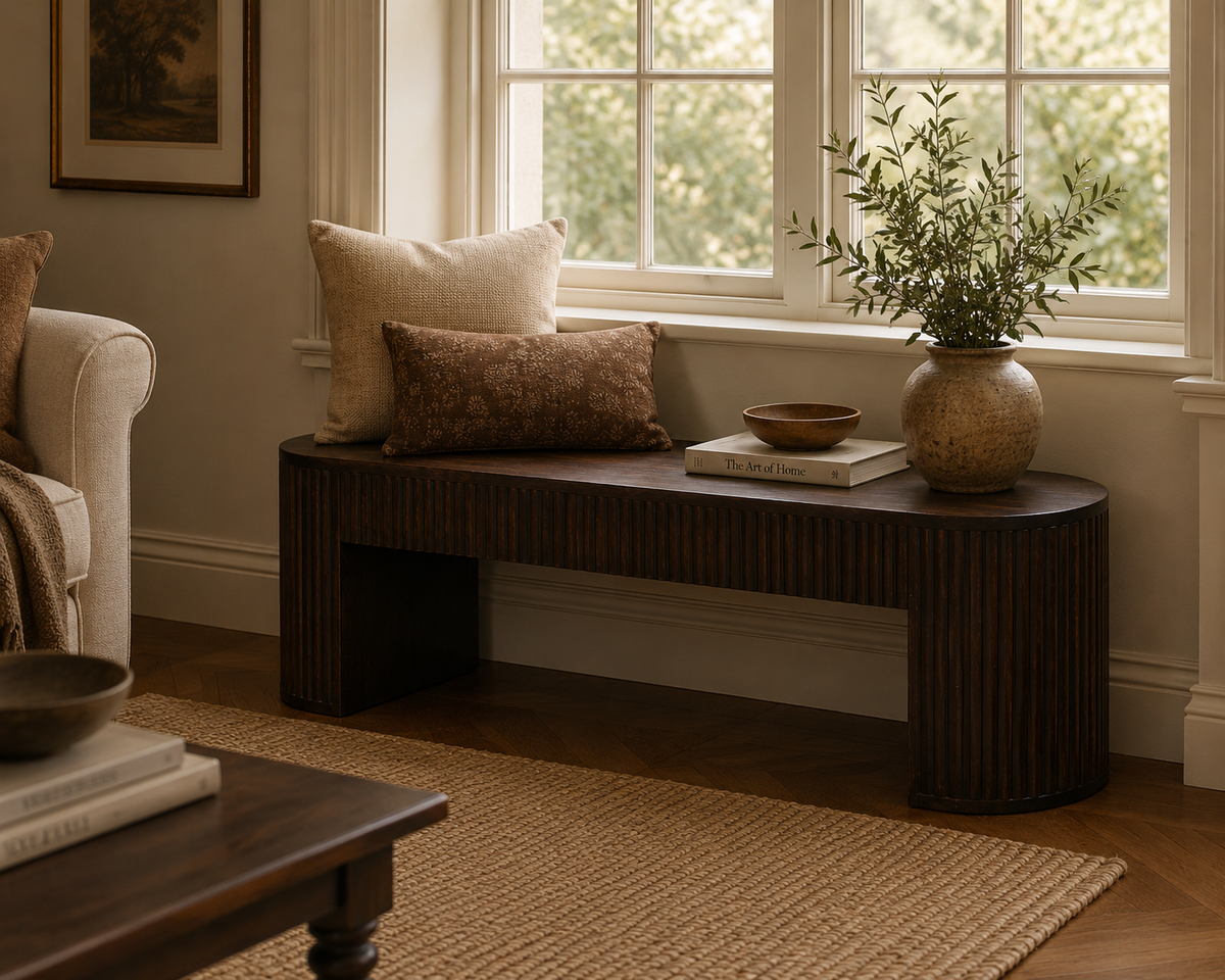 Velvet Mocha Fluted Bench
