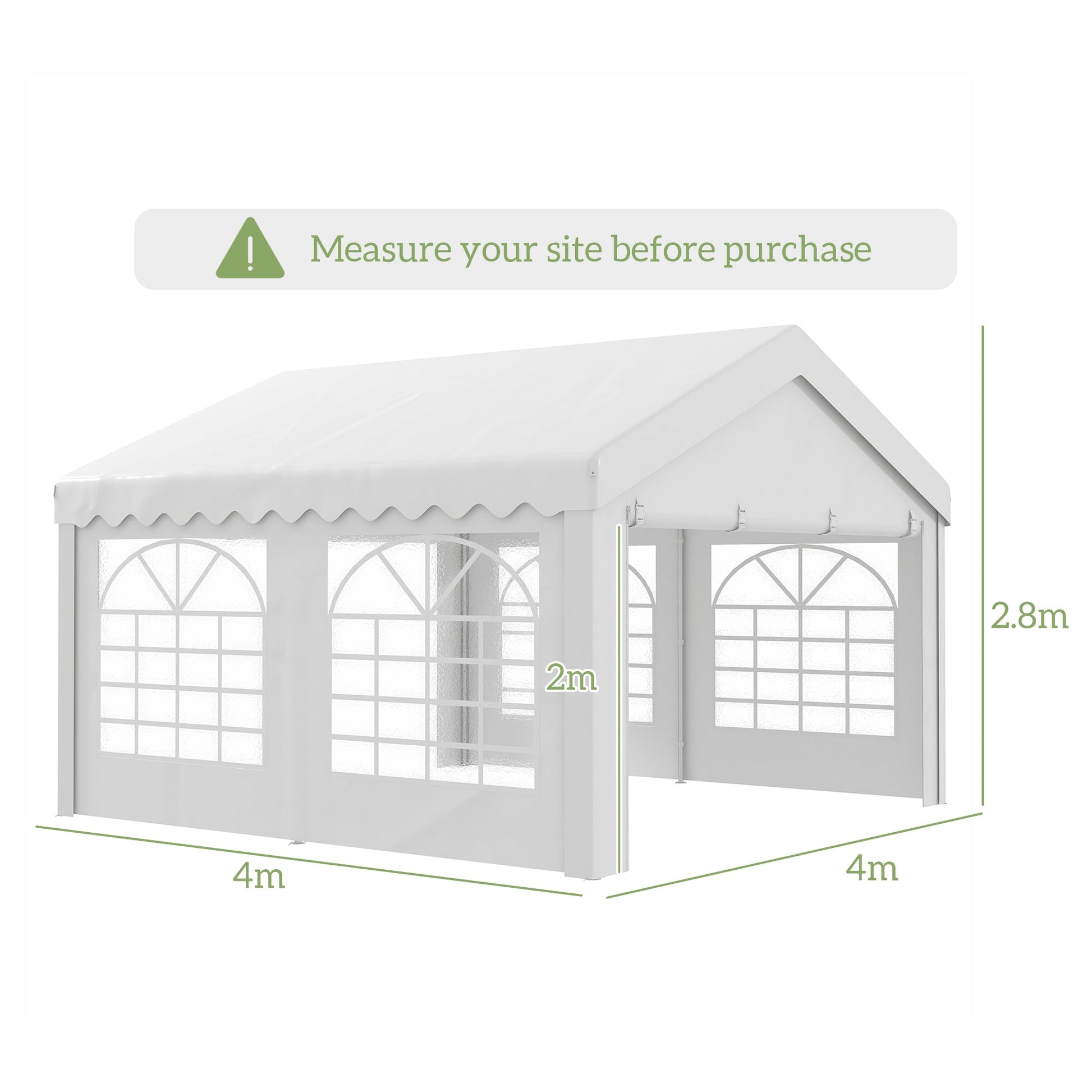 4m x 4m Marquee Party Tent Wedding Canopy, Pop Up Gazebo with Sidewalls, Doors, Windows, Galvanised Garden Gazebo for Parties Events, White