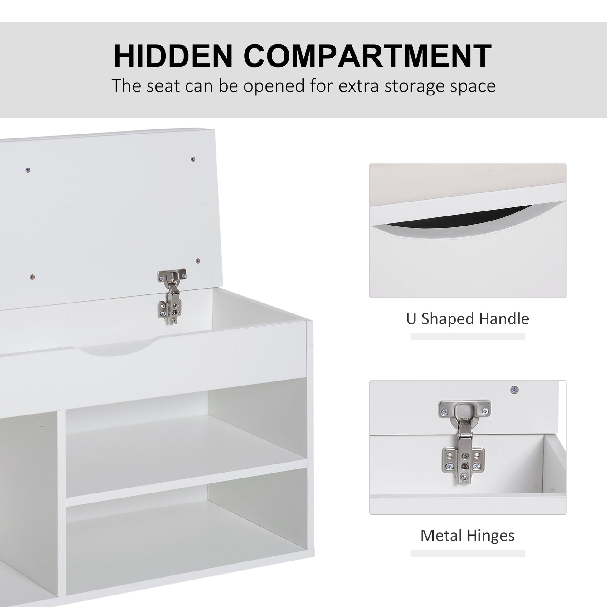 Wooden Shoes Cabinet Bench Hidden Storage Padded Seat Organiser Footwear Rack Hallway White 80 x 30 x 47 cm