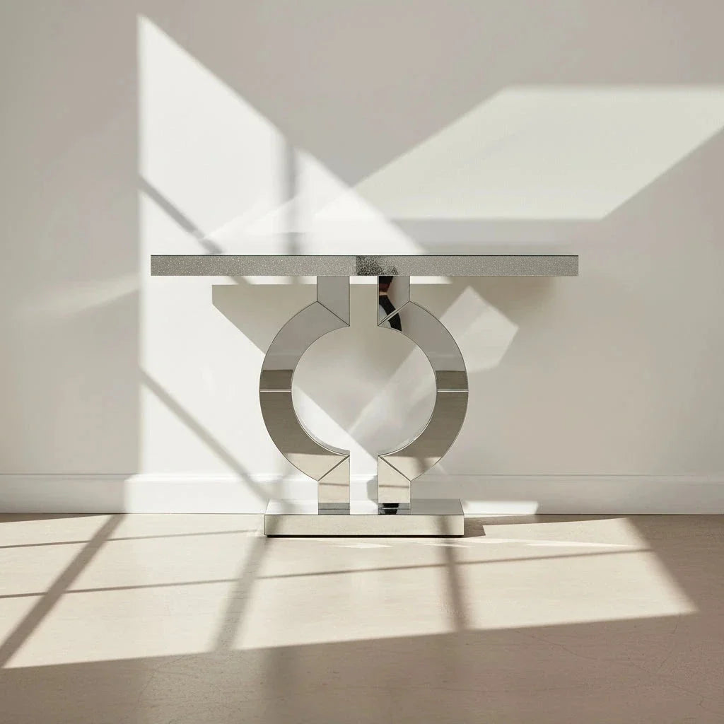 110cm Mirrored Console Table, Modern Silver Console Table with O-Shaped Base