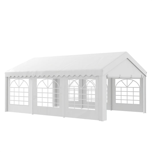 6m x 4m Garden Gazebo, Galvanised Marquee Party Tent with Removable Sides and Windows for Parties, Wedding and Events, White