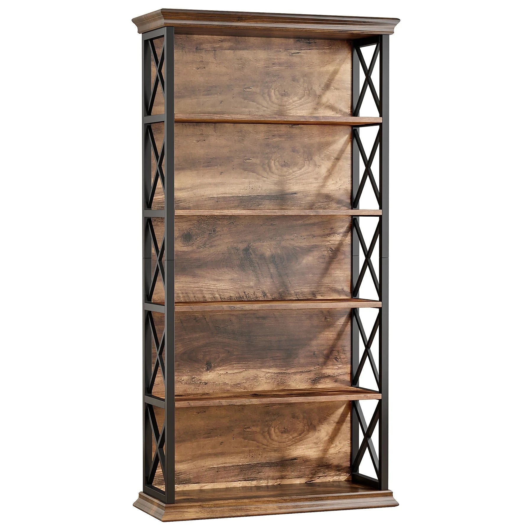 180cm 5-Tier Rustic Industrial  Bookcase - Large Open Shelf Display & Storage