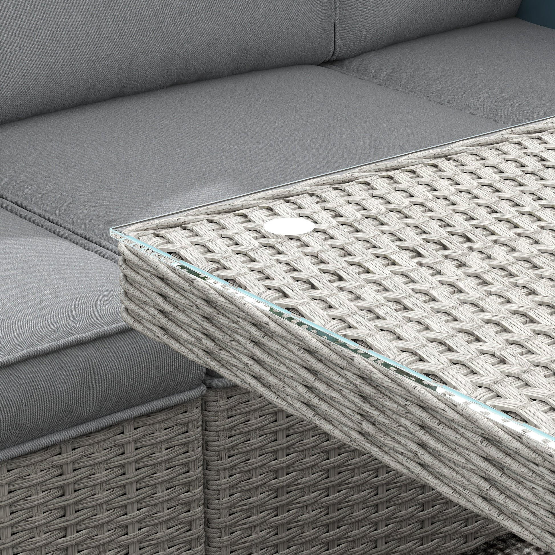 Seven-Piece Firepit Table Rattan Sofa Set - Grey