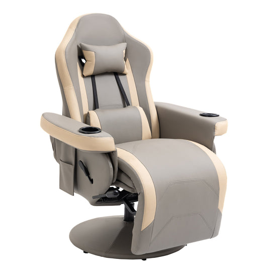 Manual Recliner Armchair PU Leather Lounge Chair w/ Adjustable Leg Rest, Reclining Function, Swivel, Grey