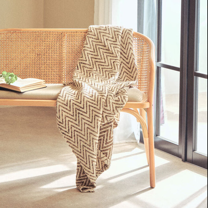 Beige Woven Throw | Bosie Chevron