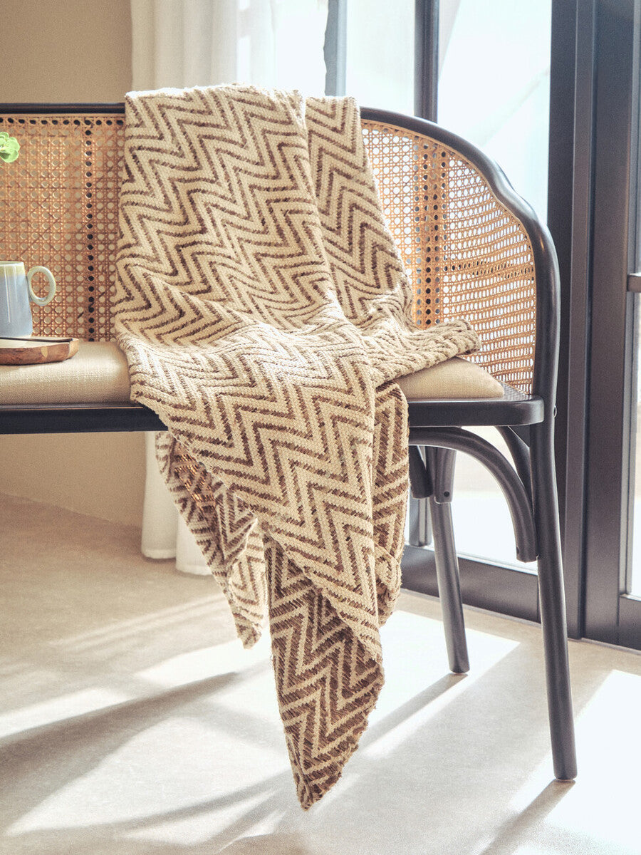 Beige Woven Throw | Bosie Chevron