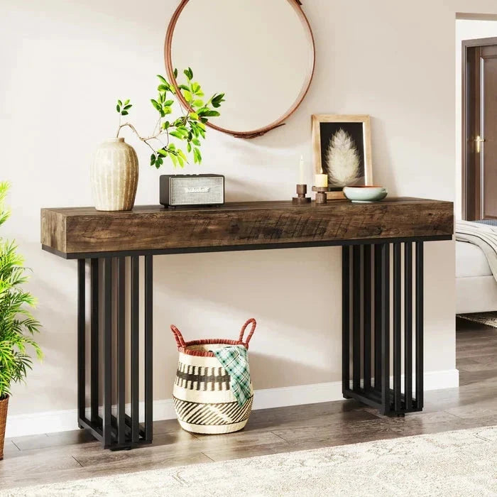 140cm Console Table, Modern Entryway Table with Metal Legs