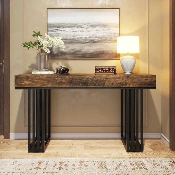 140cm Console Table, Modern Entryway Table with Metal Legs