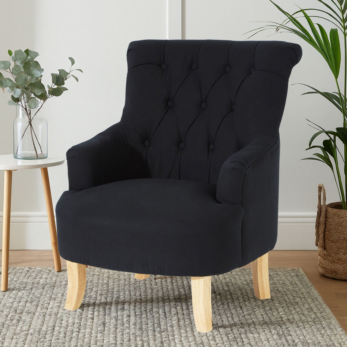 Hampstead Black Fabric Button Tufted Armchair