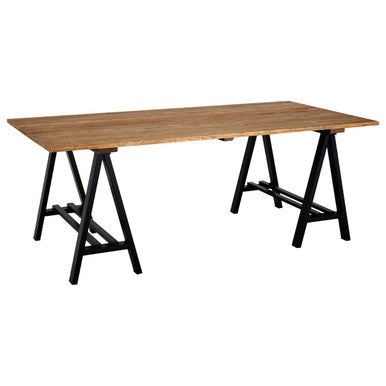 Hampstead Pine Wood and Black Metal Rectangular Dining Table