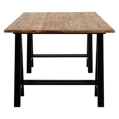Hampstead Pine Wood and Black Metal Rectangular Dining Table