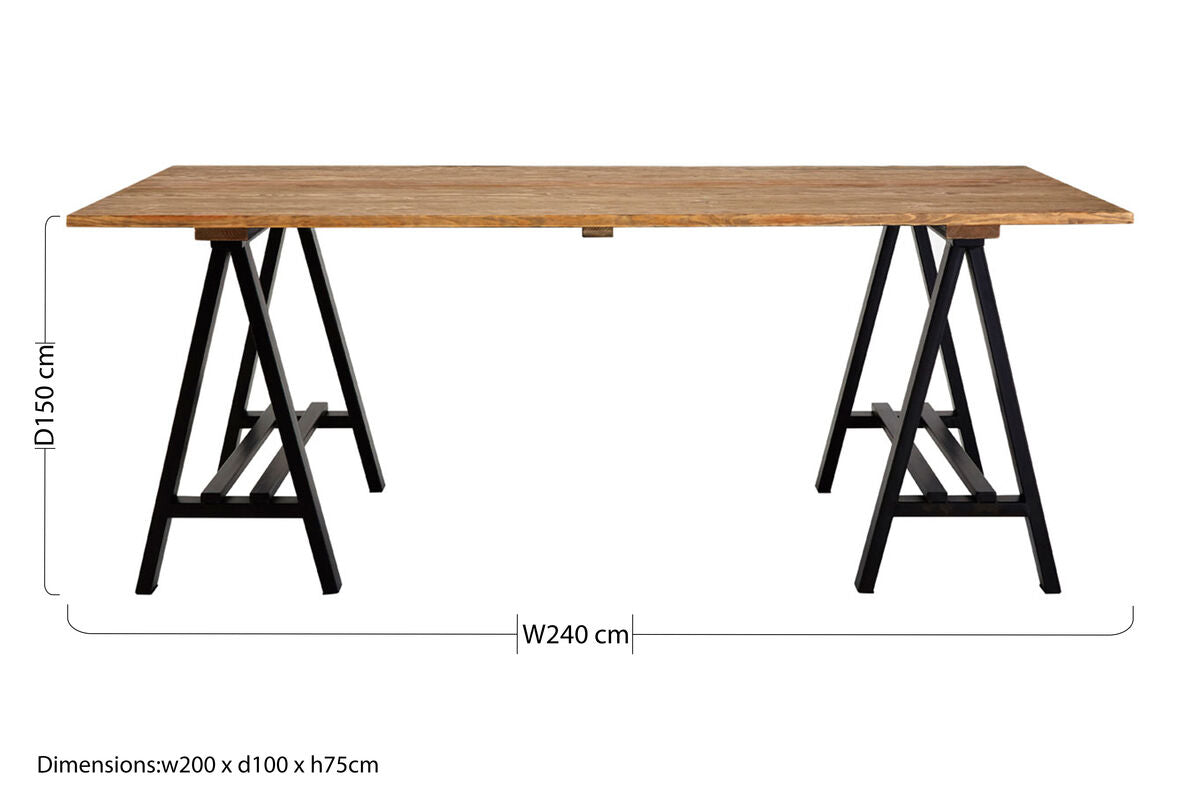 Hampstead Pine Wood and Black Metal Rectangular Dining Table