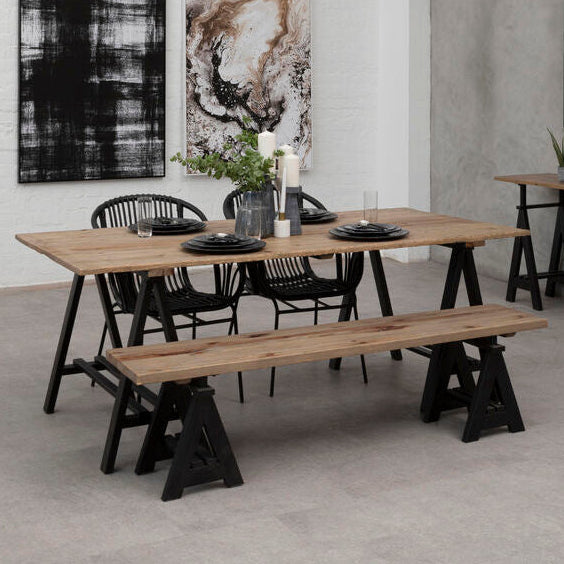Hampstead Pine Wood and Black Metal Rectangular Dining Table