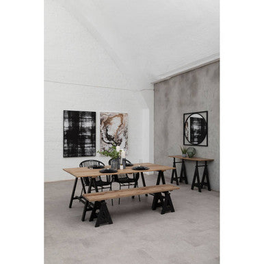 Hampstead Pine Wood and Black Metal Rectangular Dining Table
