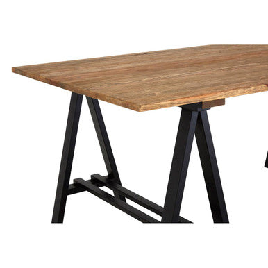 Hampstead Pine Wood and Black Metal Rectangular Dining Table