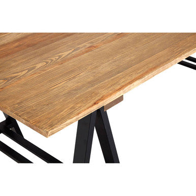Hampstead Pine Wood and Black Metal Rectangular Dining Table