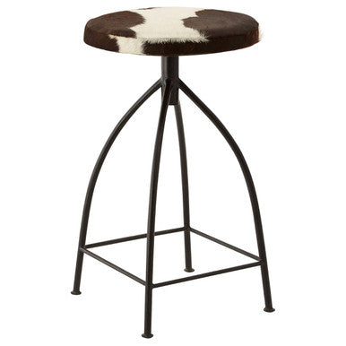 Boho Brown Hair on Leather Bar Stool with Metal Frame
