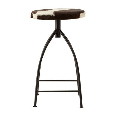 Boho Brown Hair on Leather Bar Stool with Metal Frame