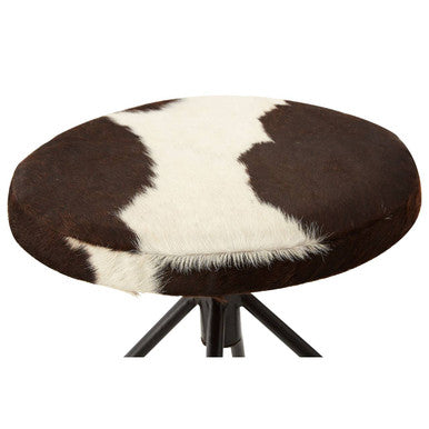 Boho Brown Hair on Leather Bar Stool with Metal Frame