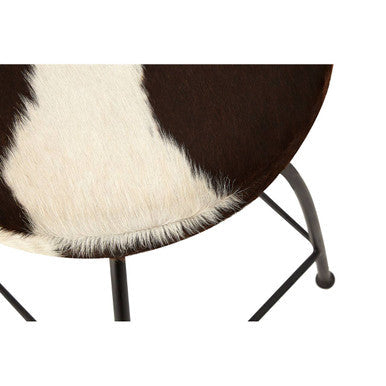 Boho Brown Hair on Leather Bar Stool with Metal Frame