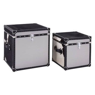 Kensington Townhouse Black and White Hair on Leather Set of 2 Storage Trunks