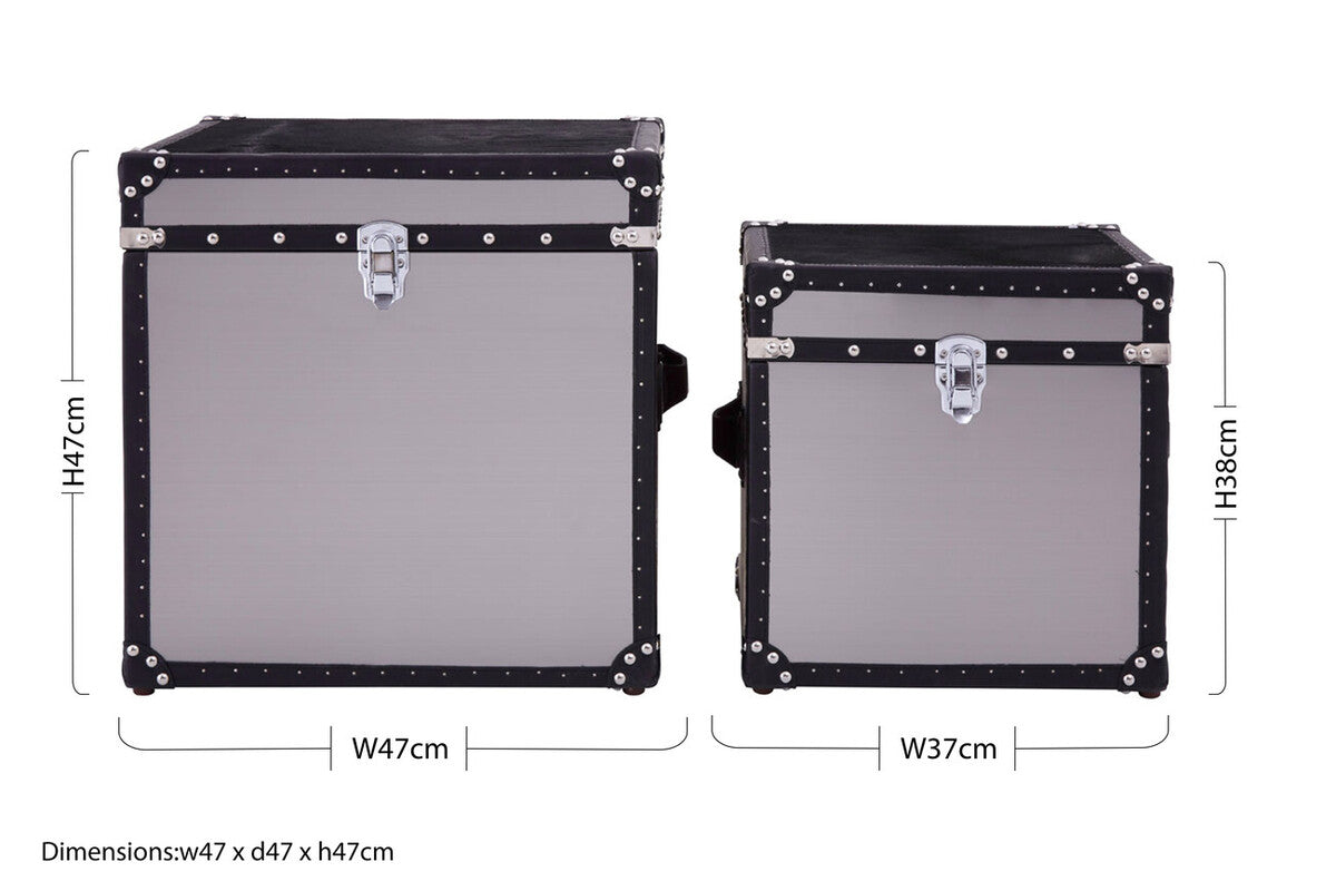 Kensington Townhouse Black and White Hair on Leather Set of 2 Storage Trunks