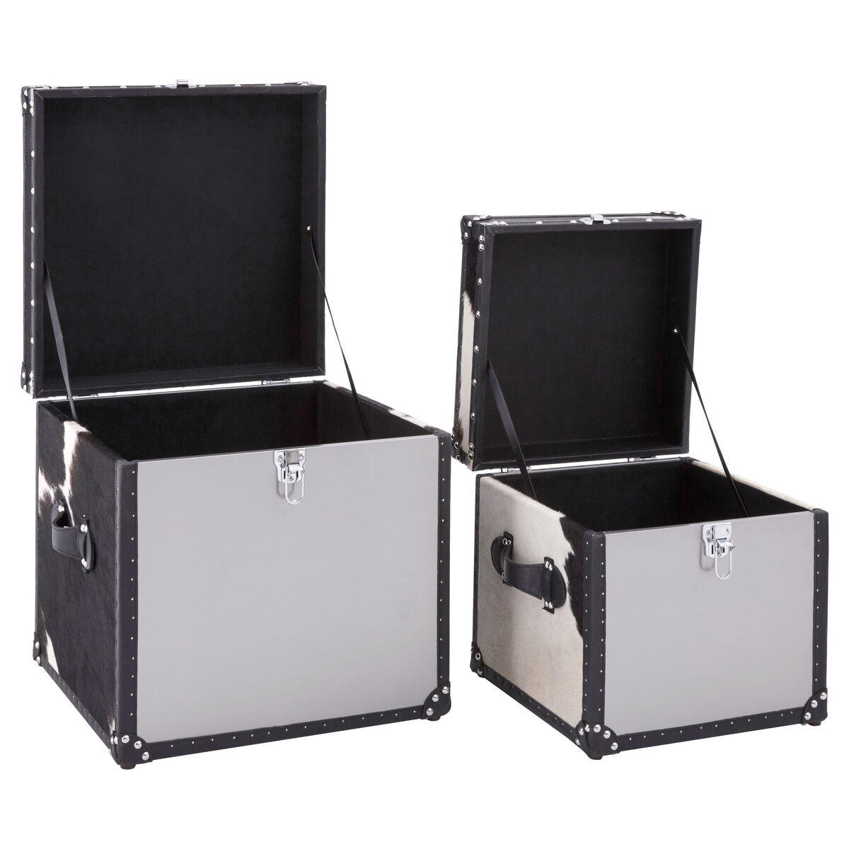 Kensington Townhouse Black and White Hair on Leather Set of 2 Storage Trunks