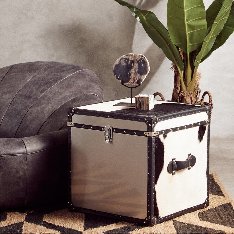 Kensington Townhouse Black and White Hair on Leather Set of 2 Storage Trunks