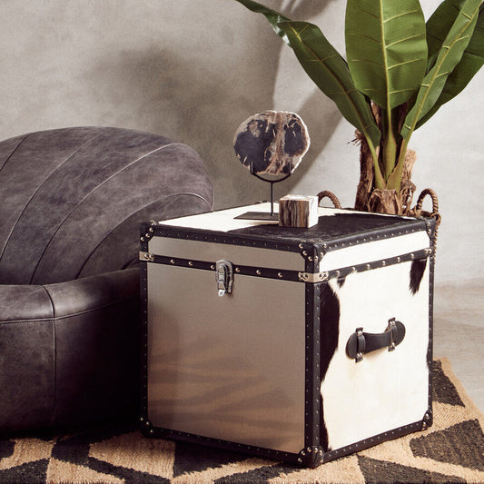 Townhouse Black and White Hair on Leather Set of 2 Storage Trunks