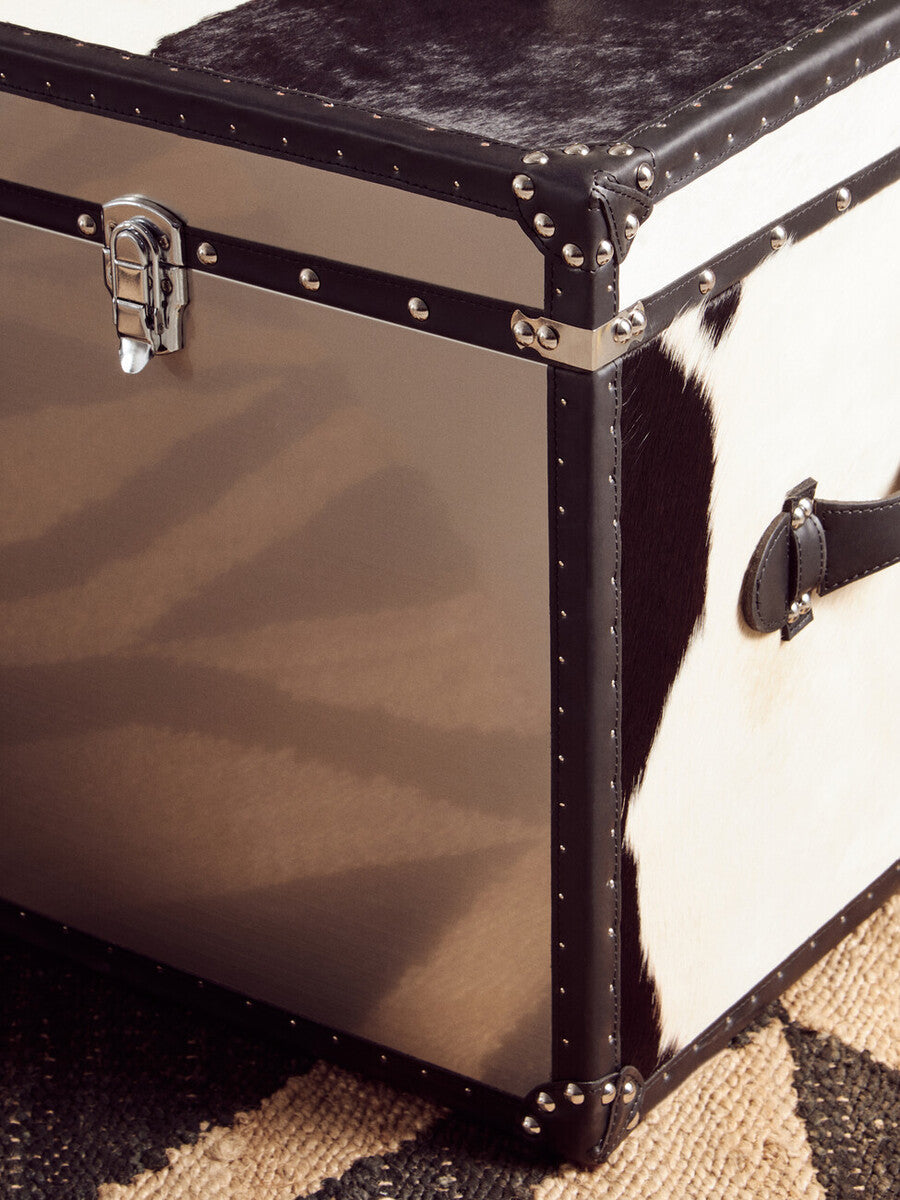 Kensington Townhouse Black and White Hair on Leather Set of 2 Storage Trunks