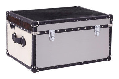 Kensington Townhouse Black and White Hair on Leather Storage Trunk