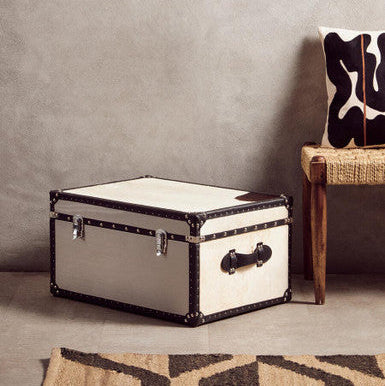 Kensington Townhouse Black and White Hair on Leather Storage Trunk