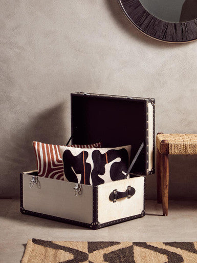 Kensington Townhouse Black and White Hair on Leather Storage Trunk
