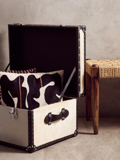 Kensington Townhouse Black and White Hair on Leather Storage Trunk