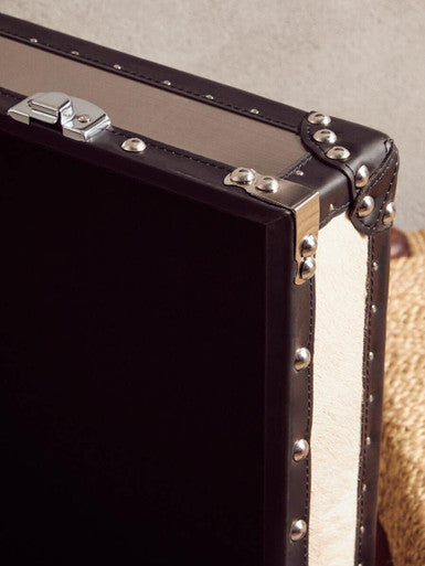 Kensington Townhouse Black and White Hair on Leather Storage Trunk