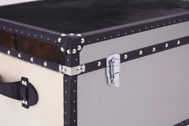 Kensington Townhouse Black and White Hair on Leather Storage Trunk