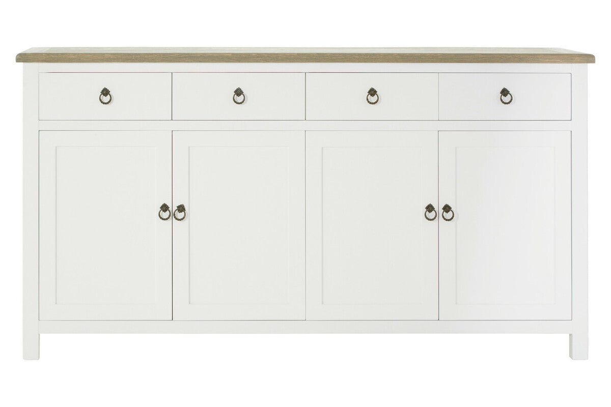 Hampstead White and Oak Wood 4 Door Sideboard with Drawers