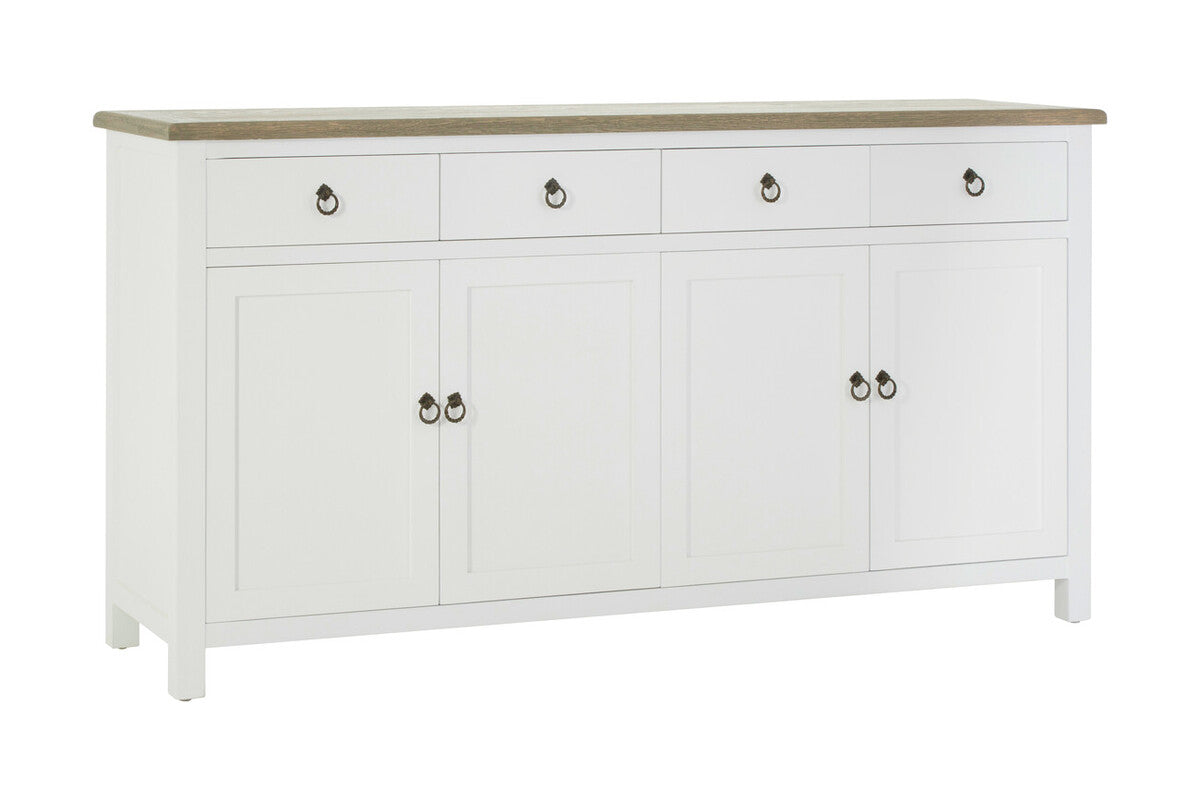 Hampstead White and Oak Wood 4 Door Sideboard with Drawers