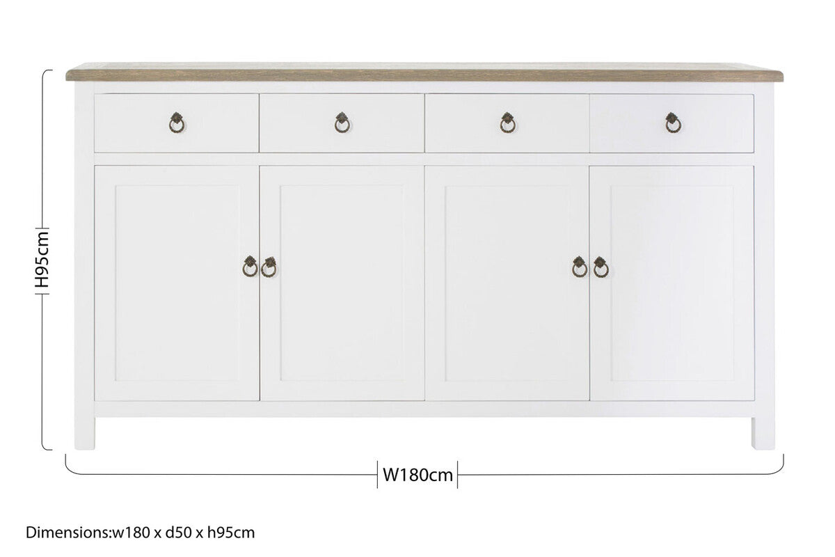 Hampstead White and Oak Wood 4 Door Sideboard with Drawers