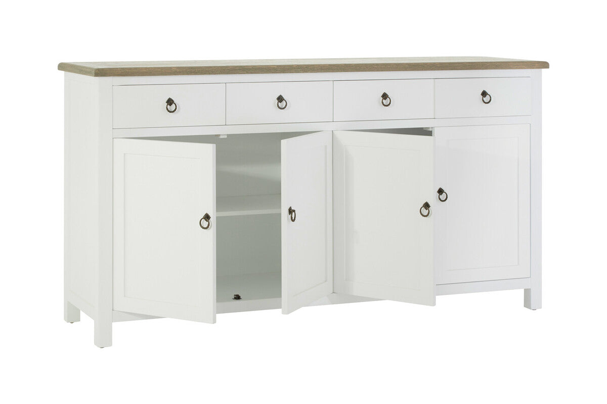 Hampstead White and Oak Wood 4 Door Sideboard with Drawers