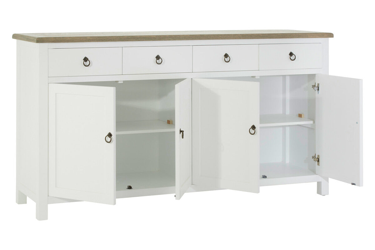 Hampstead White and Oak Wood 4 Door Sideboard with Drawers